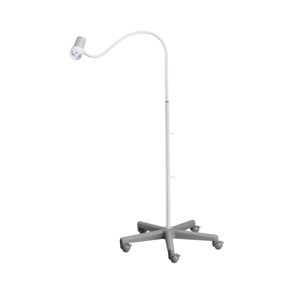 Halux Exam Light Gooseneck, Dimmable, Side Mount, Roller Stand Hospital equipment exam light gooseneck, dimmable, side mount, roller stand.